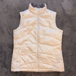 Lands' End Women's Down Vest XS (2-4) Ivory Puffer Full Zip Winter Outdoor EUC